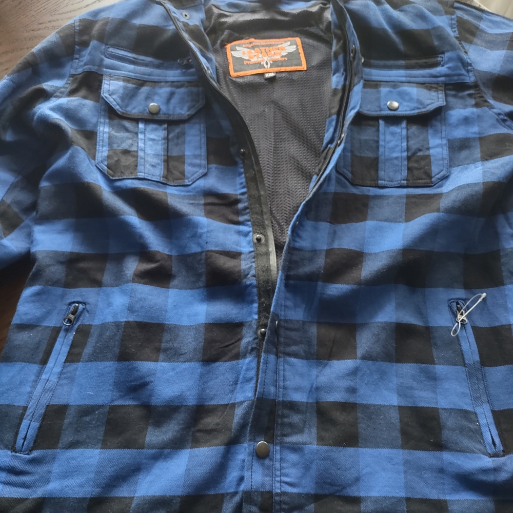 Leather Stand Premium Leather Blue/Black Checkered Men's Motorcycle Jacket 2XL